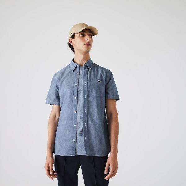 Lacoste Slim Fit Cotton Chambray Shirt Pánské - Šortky Blankyt | CZ-LOP34h